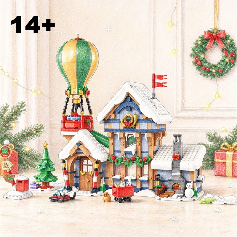 Creative 1440PCS Santa's Post Office Building Blocks Christmas House Model Assemble Bricks Toys Holiday Gift For Teenagers Adult