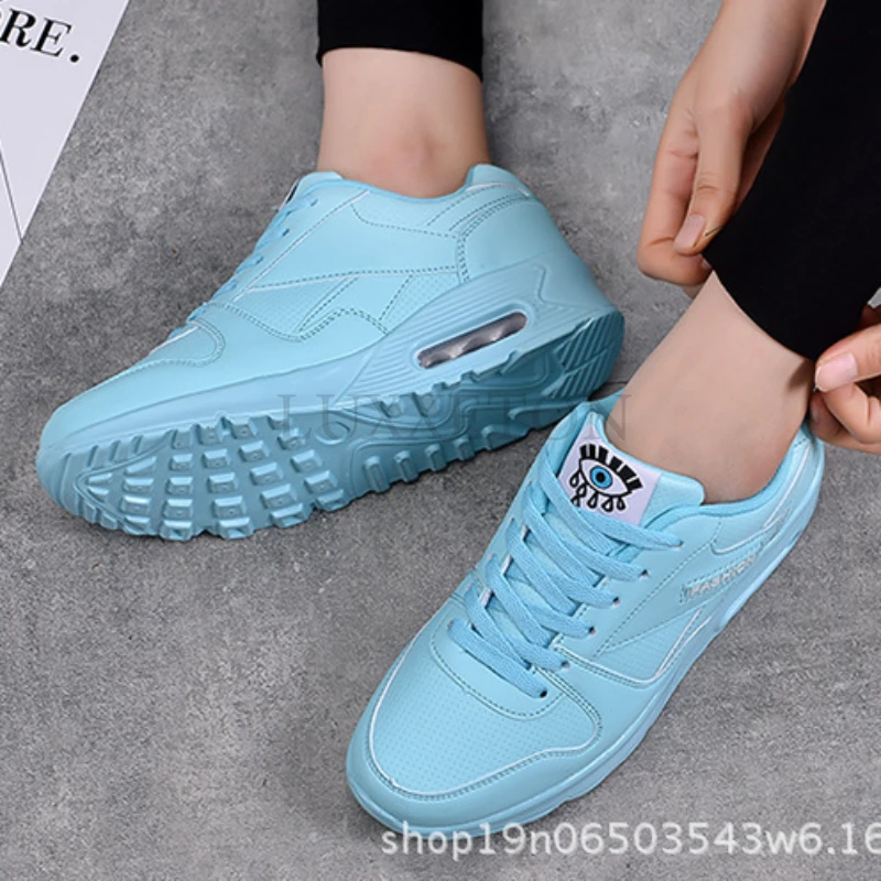 Women Fashion Sneakers Air Cushion Sports Shoes Pu Leather Blue Shoes White Pink Outdoor Walking Jogging  Shoes  Female Trainers