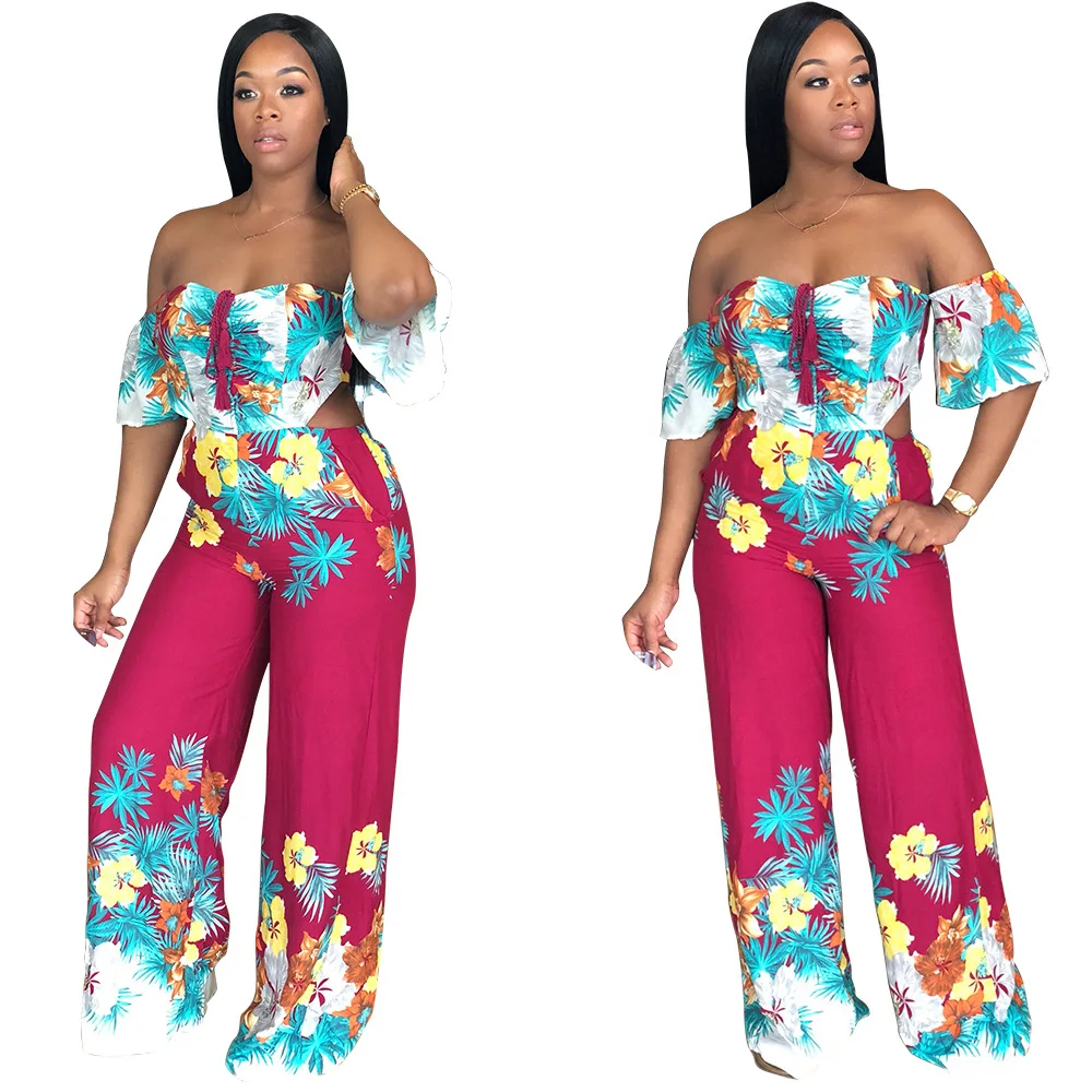 Plus size Sexy Wide Leg Jumpsuits Print Open Back Wrap High Waist Jumpsuits Casual Party Vacation Loose Jumpsuits