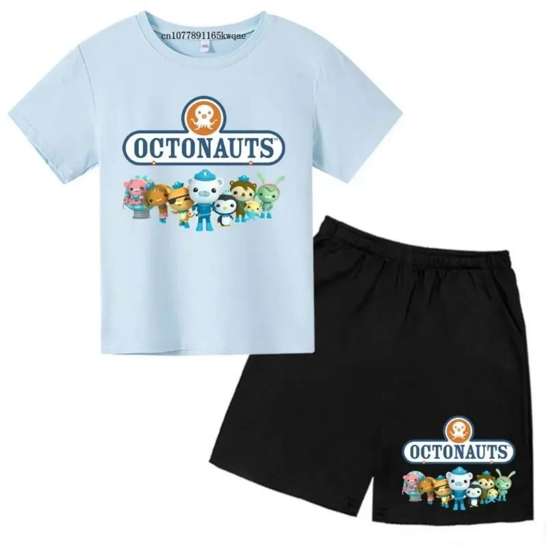 تي شيرت صيفي لطيف مطبوع عليه رسوم كارتونية للأطفال يسمح بمرور الهواء + شورت طقم مكون من قطعتين للأولاد والبنات من سن 213 سنوات، ملابس أطفال