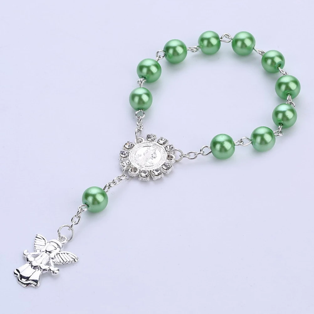 Pulsera joyería religiosa para bebé bautismo Cruz Rosario aleación Color cuentas moda lindo Eco