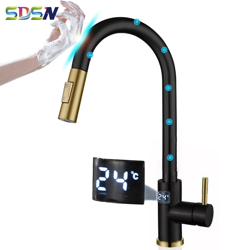 

LED Digital Touch Kitchen Faucets with Pull Down Hot Cold Kitchen Sink Mixer Tap Newly Smart Touch Digital Kitchen Mixer Faucet