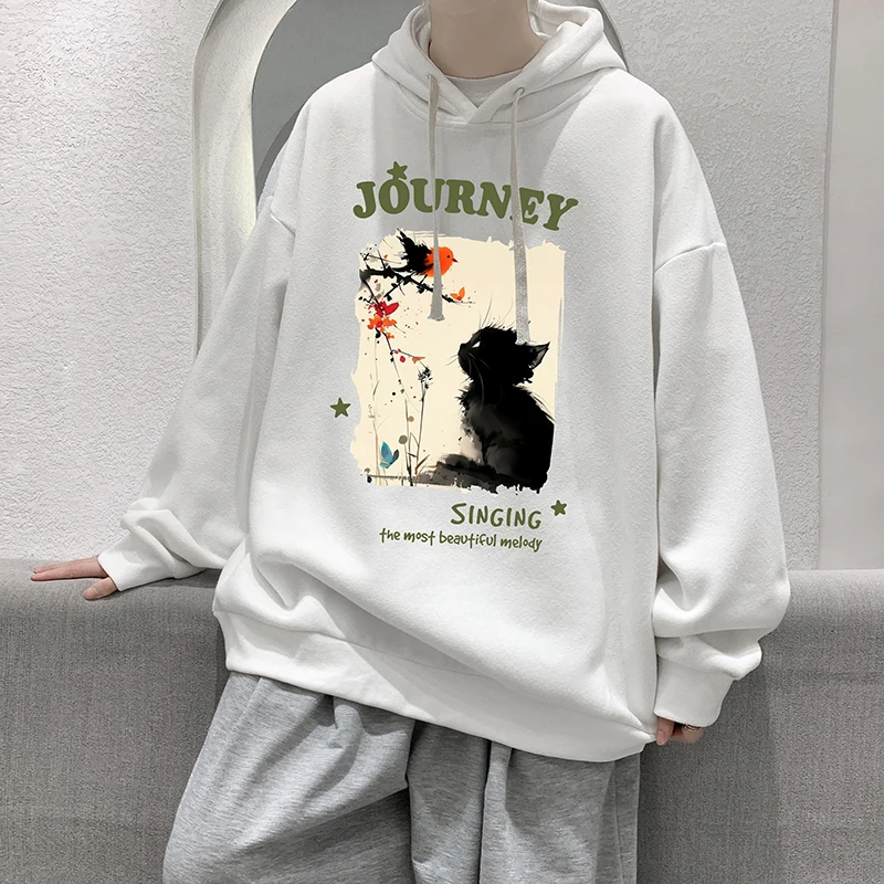 

Men's Oversized Hoodie Black Hoodies with Hat Oversize for Men Anime Cat Print 5XL Man Casual Wear Hoody Male Sweatshirt
