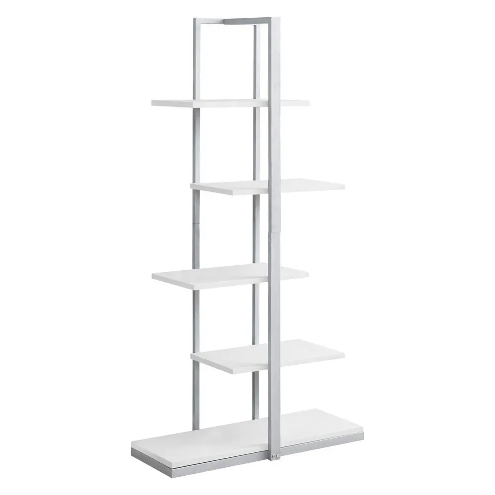 

Bookshelf, 5 Tier, 60" H, Office, Bedroom, Metal, Laminate, White, Grey, Contemporary,, Customized