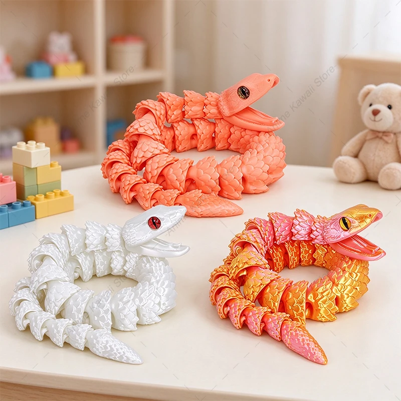 3D Printed Articulated Snake Fidget Toy Movable Joint Simulation Realistic Snake Figurine Desktop Ornament Kids Birthday Gift