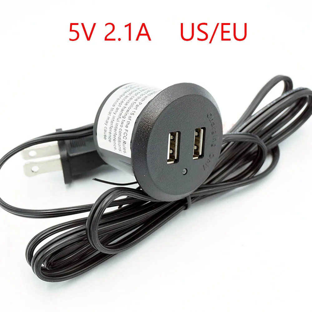 

EU US plug Embedded Power Outlet 2 USB 2.1A Ports Recessed Desk Socket In Desk Power Hub with 1.5m Cable