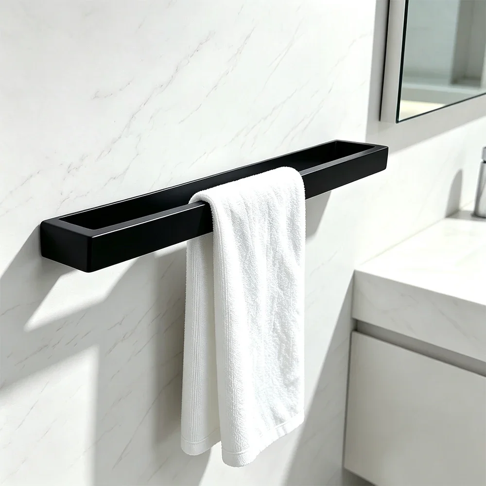 yesBlack Self-Adhesive Towel Rack Bathroom Stainless Steel Single Towel Bar Wall Mounted Home Kitchen Hand Towel Holder
