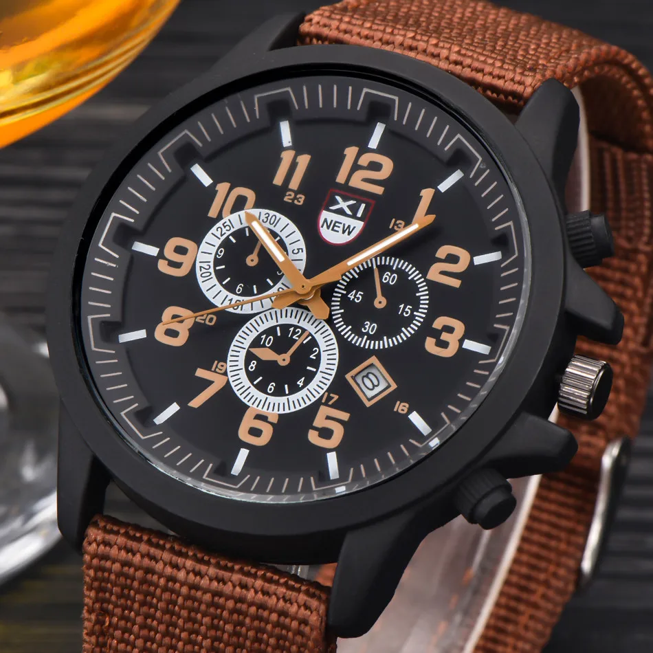 Mens Date Stainless Steel Military Sports Analog Quartz Wrist Watch