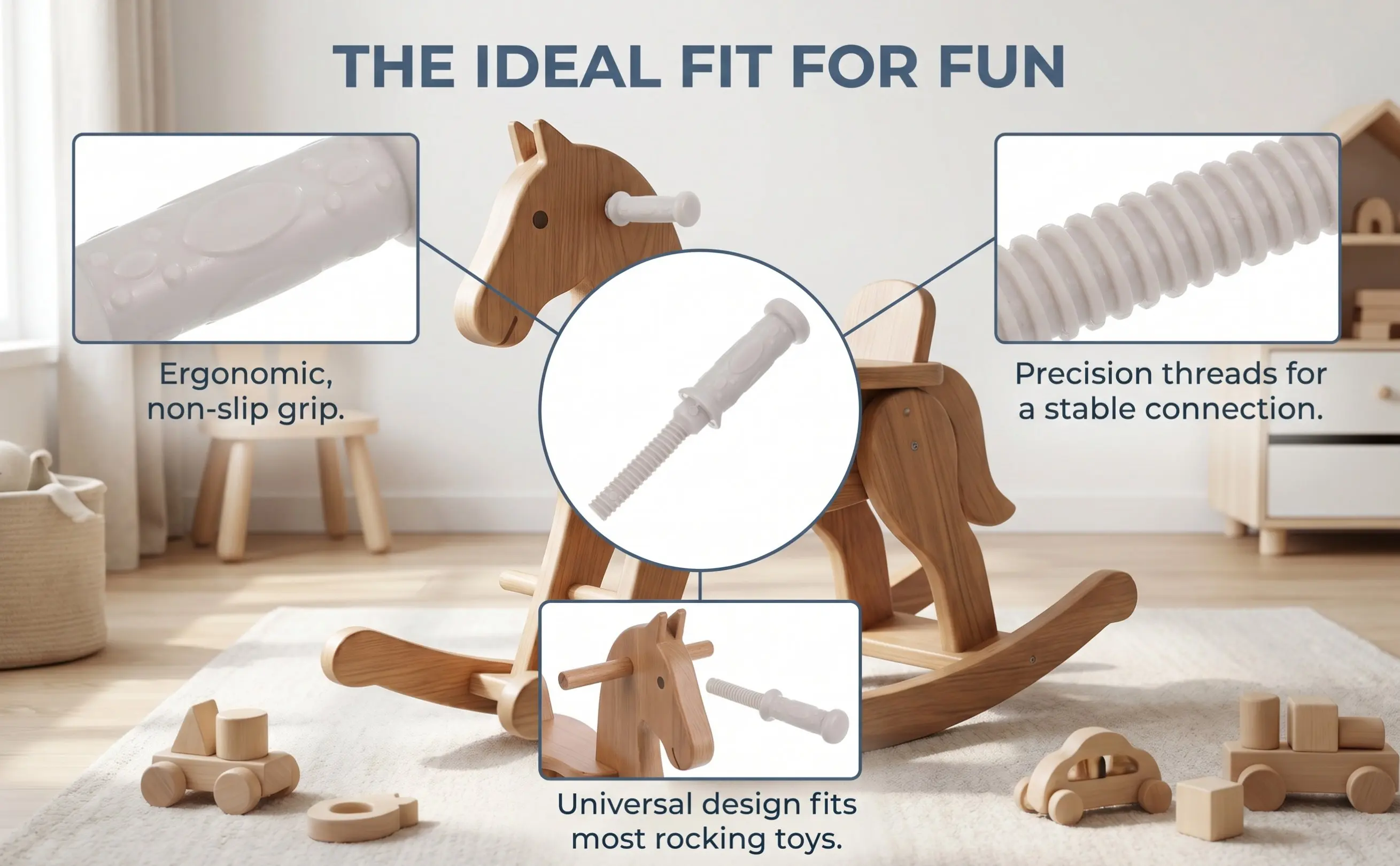 2Set Universal Plastic Rocking Horse Handles Threaded Replacement Grips for Children's Rocker Accessories Replacement Hand Knob