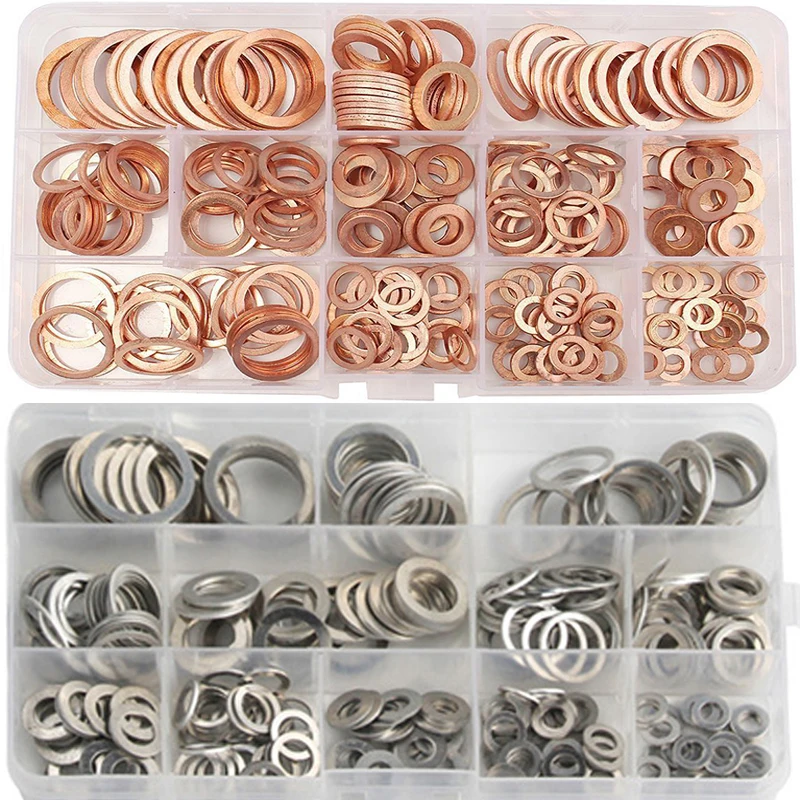 

280pcs Aluminum/Copper Sealing Solid Gasket Washer Sump Plug Oil for Boat Crush Flat Seal Ring Hardware Accessories Kit M5-M20