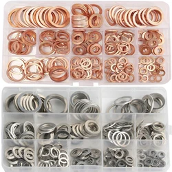 280pcs Aluminum/Copper Sealing Solid Gasket Washer Sump Plug Oil for Boat Crush Flat Seal Ring Hardware Accessories Kit M5-M20