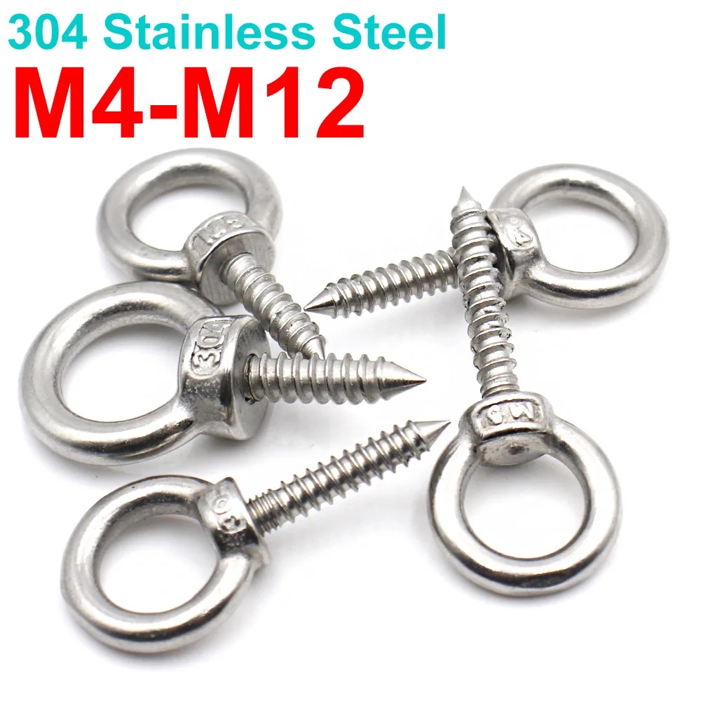 304 Stainless Steel Eye Screws Self Tapping Wood Screws Eye Hook Ring Screws Hanging Hooks Fasteners M4 M5 M6 M8 M10 M12