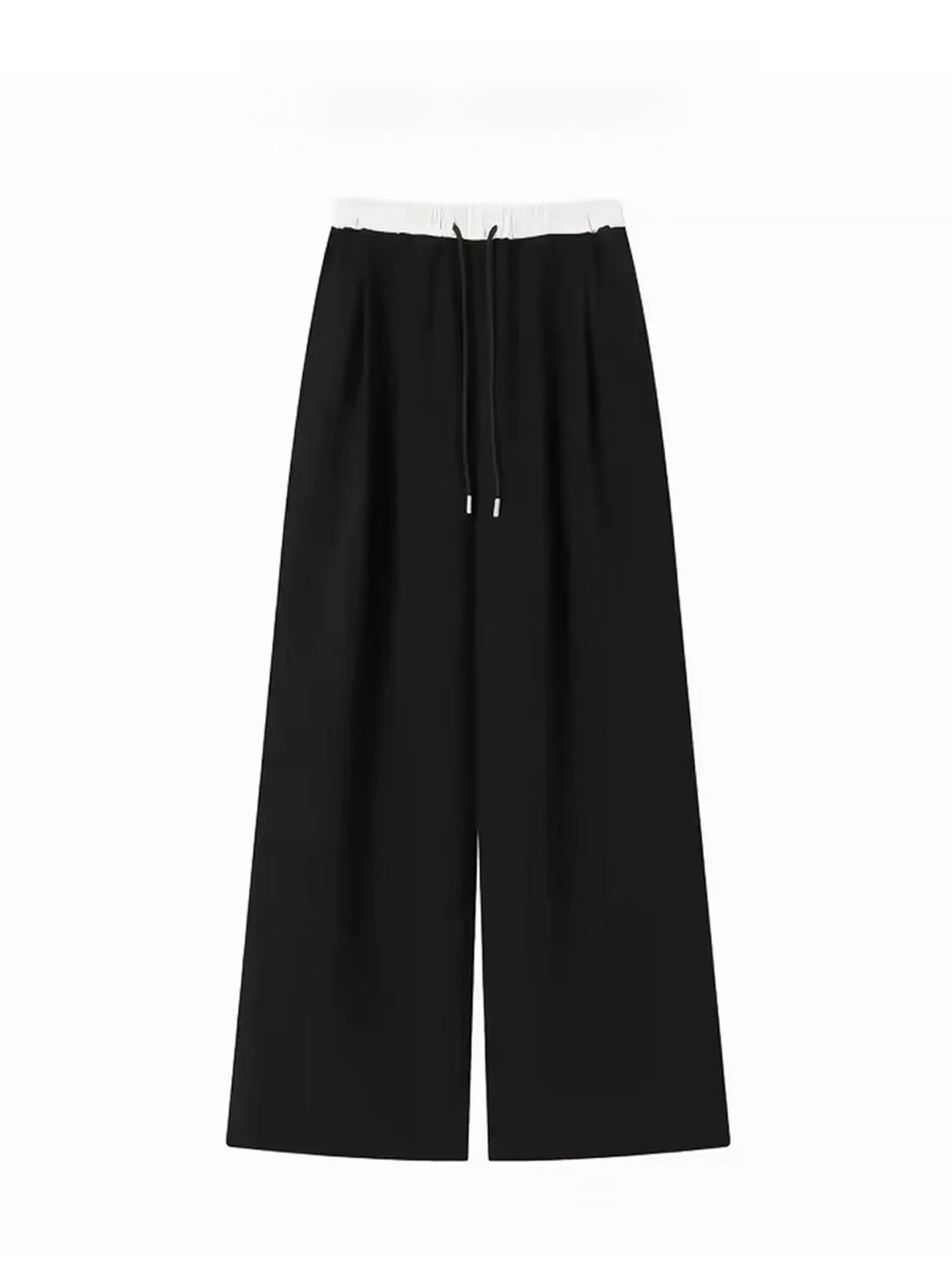 Korean Loose Color Block Casual Pants Women's Autumn High Waist Wide Leg Straight Cut Trousers Fashionable Slimming Effect