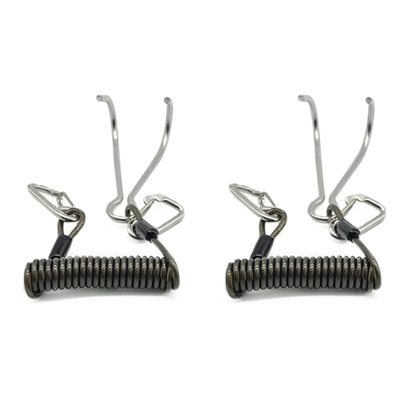 

2X Double Head Dive Reef Rafting Hook Stainless Steel Reef Hook Spiral Coil Spring Cord Dive Safety Accessory - Black