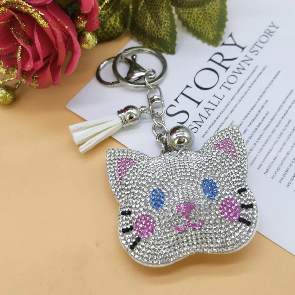 Fashion Cartoon Cat Crystal Rhinestone Keyrings Key Chains Rings Holder Purse Bag For Car Lovely Keychains