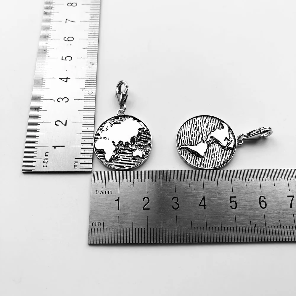 Dangle Charm Pendant Globe World Disc Europe Accessories Vintage Jewelry For Women Men Gift 925 Sterling Silver