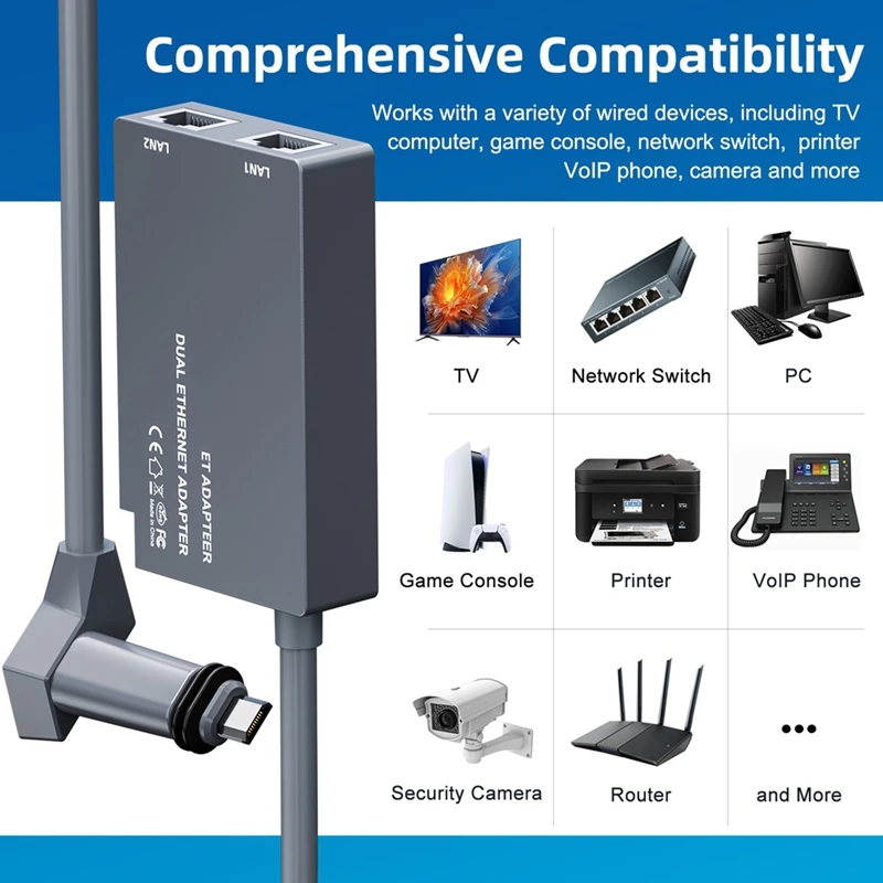 Starlink 2 포트 이더넷 어댑터, 접시 안테나 위성 인터넷 V2 전력선, 유선 외부 네트워크 GEN2