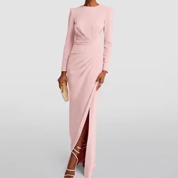 Customized Vintage Long Pink Evening Dress Straight Pleated Prom Dress Floor Length Party Dresses for Women 2026 فساتين حفلات
