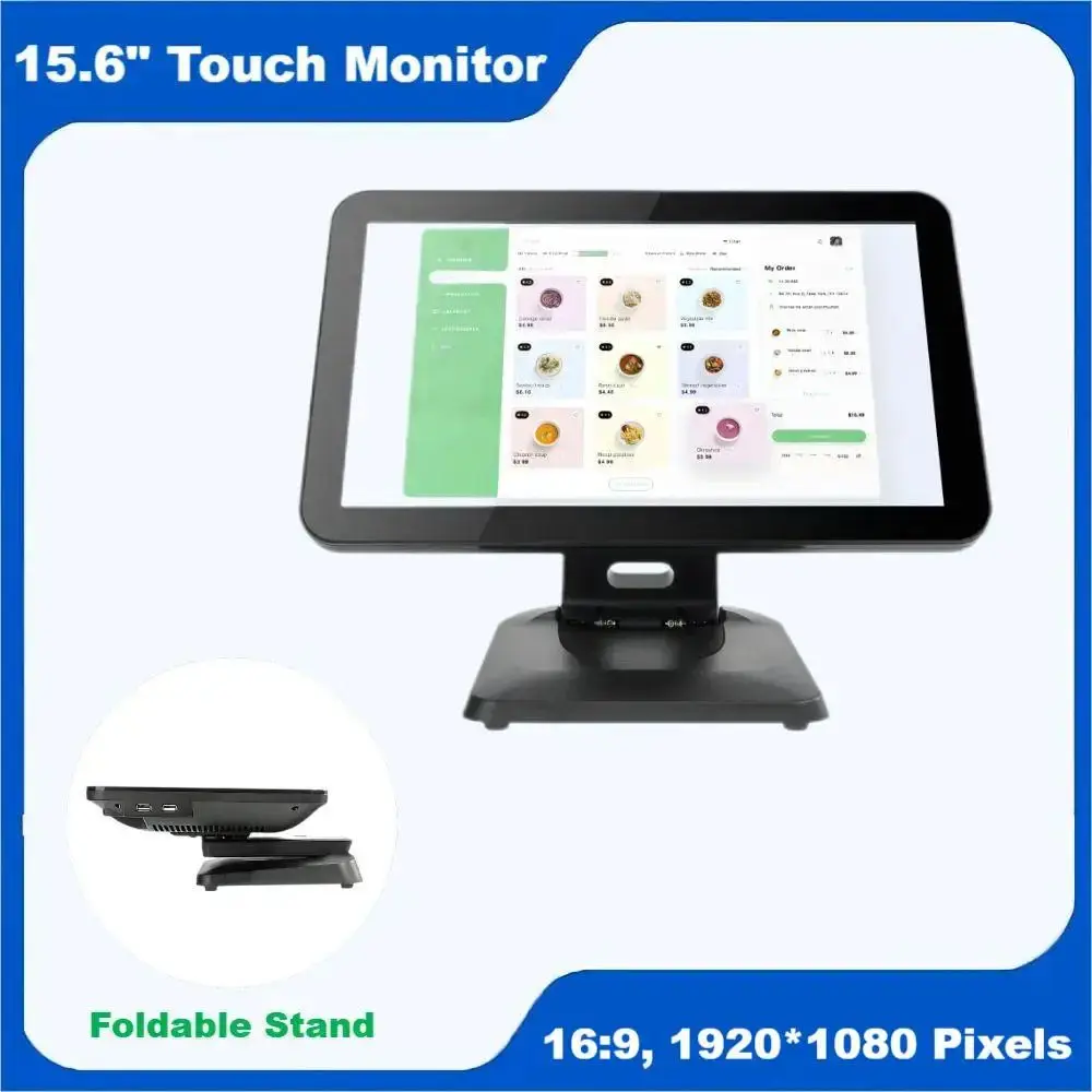 

15.6 Inch Monitor With Foldable Stand Touch Screen Windows Cash Register Rich Interfaces High Resolution Adjustable Display RJ45