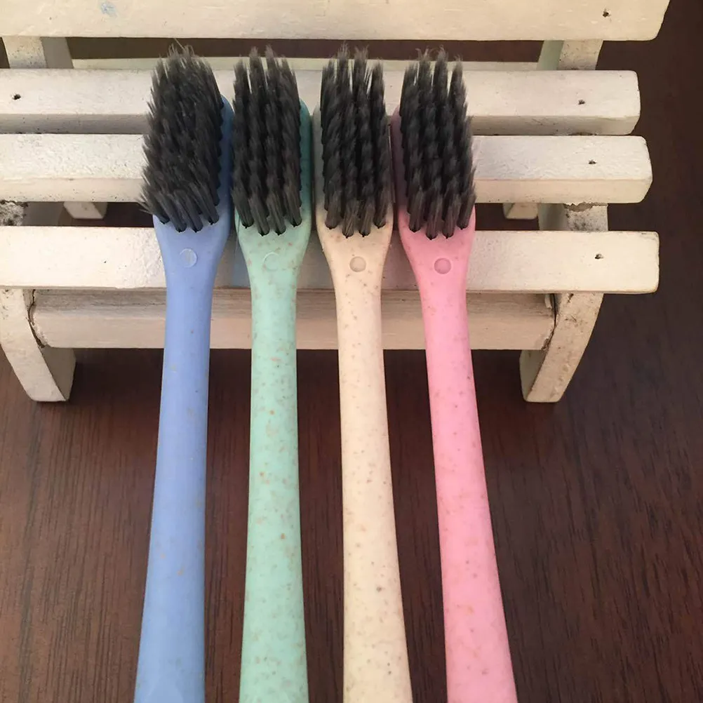 4Pcs Bamboo Charcoal Toothbrush Small Oval Head Lightweight Antibacterial Travel Toothbrush Eco Biodegradable