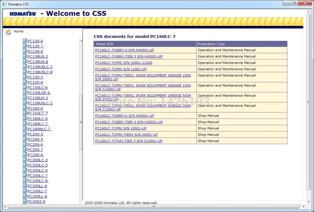 Komatsu CSS Construction Excavators Medium Size Shop Manuals