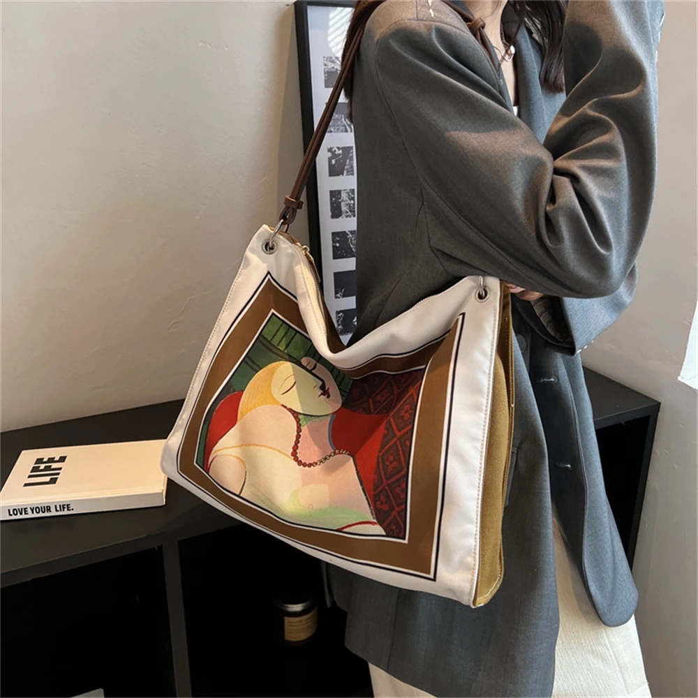 

Women's Canvas Shoulder Bag Van Gogh Oil Painting Ladies Casual Handbag Tote Bag High Quality Cotton Reusable Shopping Beach Bag