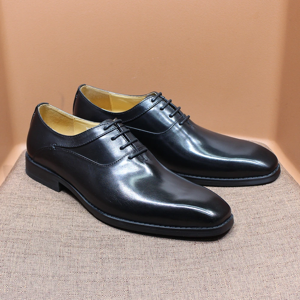 Men's Oxford Shoes Genuine Leather Flat Toe Dress Shoes Hand-Laced Office Wedding Suit Party Dance Formal Shoes