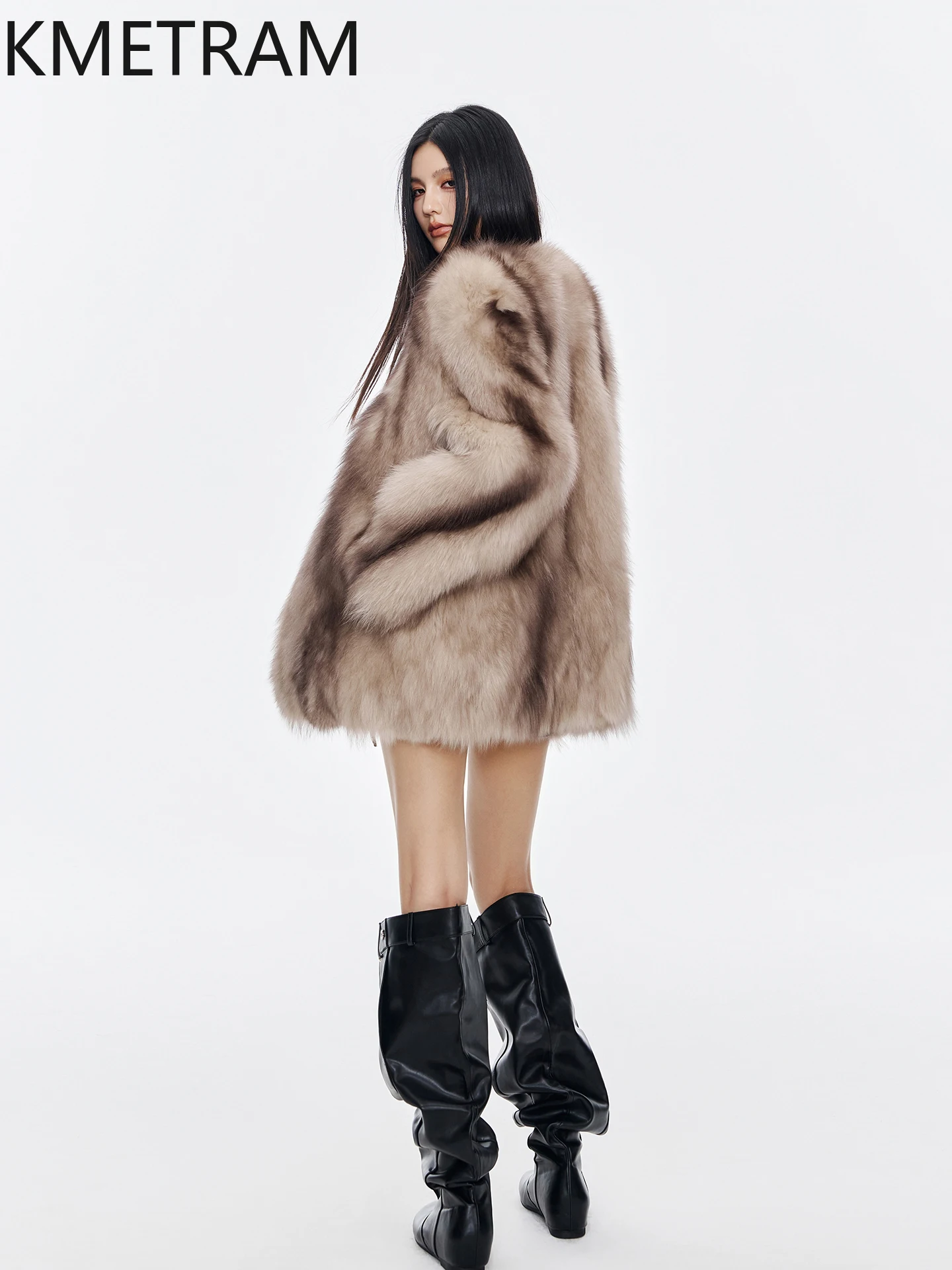 معطف فرو الثعلب الطبيعي 100% من KMETRAM سترة نسائية فاخرة متوسطة الطول من الفرو الحقيقي شتاء جديد في معاطف ملابس نسائية 2025 schuba femenska