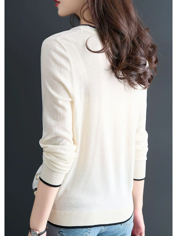 Retro Sweater Women's Spring Thin Knitted Spliced Printed Sweater Women's Fashionable Knitted Shirt Top Pullover