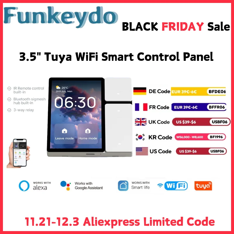 Panneau de commande tactile intelligent Tuya, Wi-Fi, écran LCD IPS 3.5 ", télécommande IR 480X320, passerelle via Alexa, Google Assistant