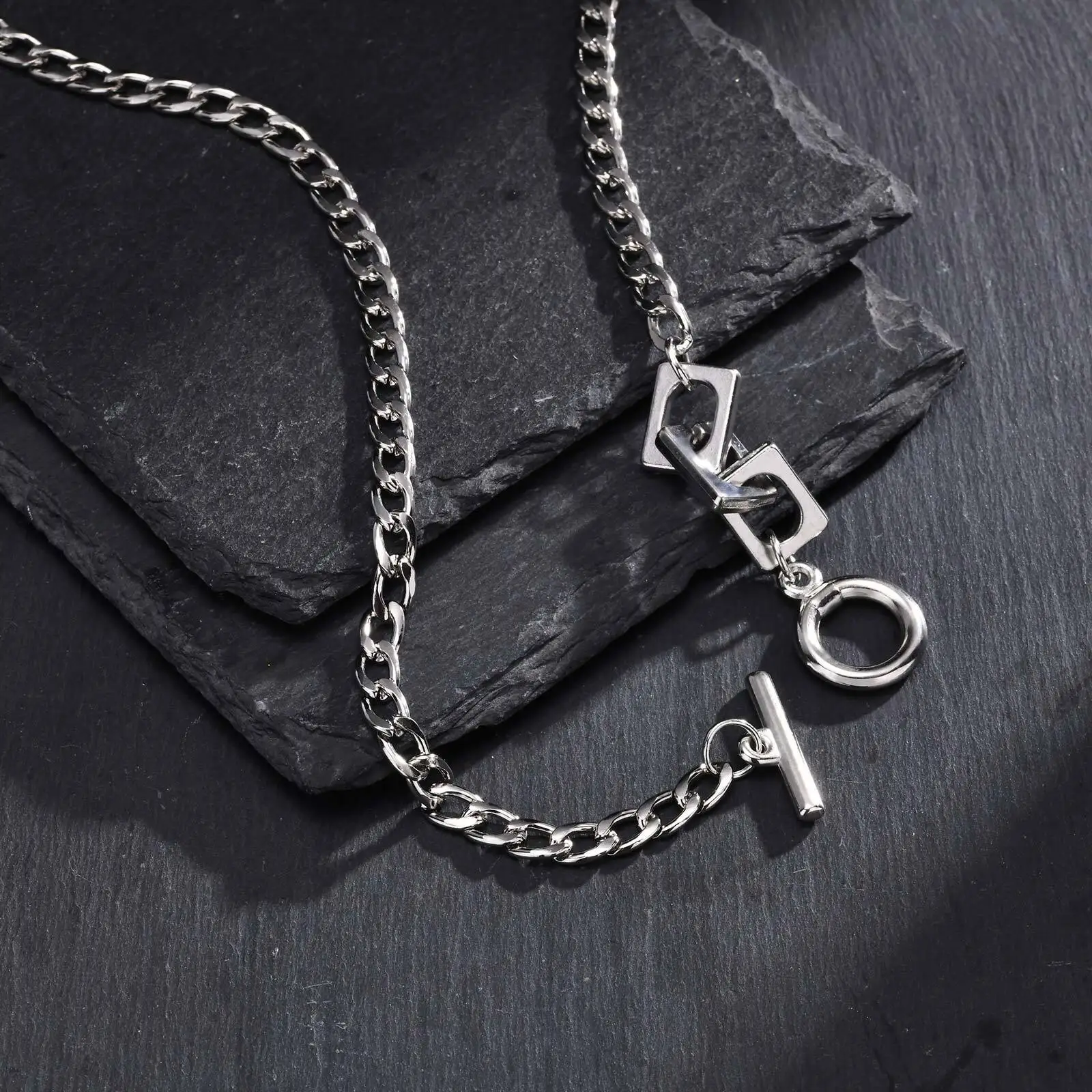 Splicing Chain Necklace for Men Boys,Hip Hop OT Button Metal Chain Link Choker,New Style Fashion Jewelry Gifts