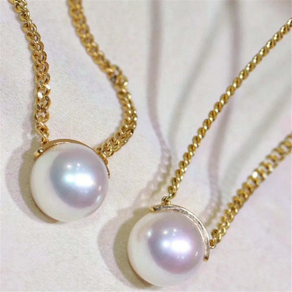 

DIY Pearl Accessories S925 Sterling Silver Set Chain Empty Gold Silver Pendant with Silver Chain Fit 11-14mm Circle L154