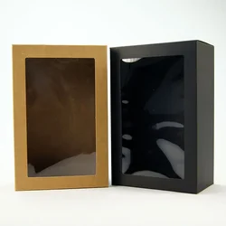 6pcs Rectangle Kraft Paper Box Christmas Gift Packaging Boxes With Clear Window New Year Wedding Party Cookie Candy Cake Boxes