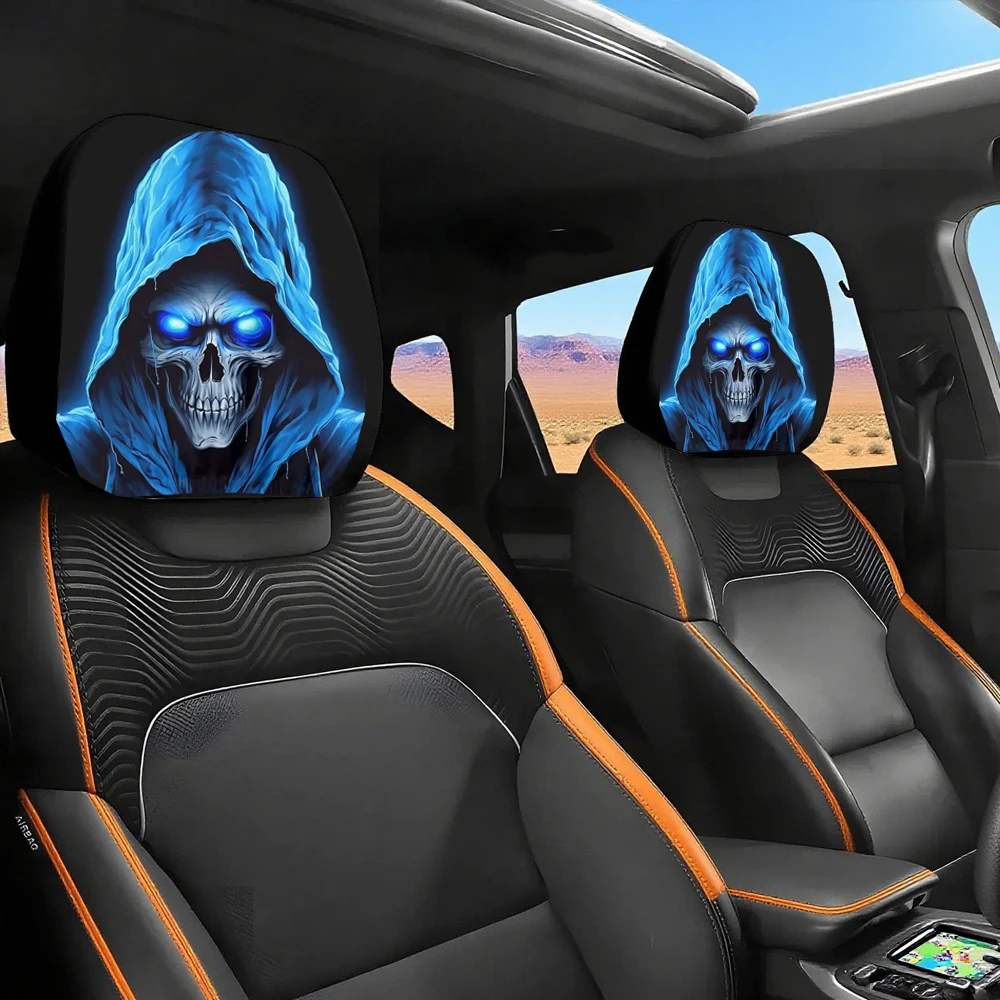 2 STKS Grappige Schuine Ogen Cartoon Print Auto Hoofdsteun Cover voor Halloween Kerstvakantie Auto-interieur Decoratie