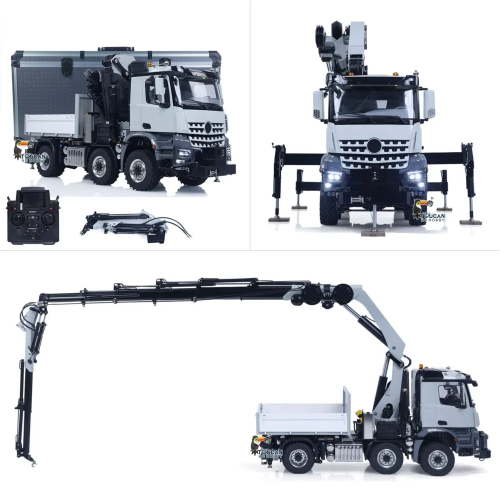 1/14 6*6 RC Tractor 4151 AK Metal Truck with Hydraulic Crane Fly Jib Arm Bucket Remote Control Farm Car 3Speed Model Lorry Sound