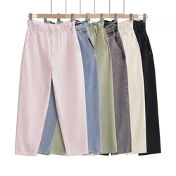 Baggy Jeans For Women Elastic High Waist Y2k Streetwear Vintage Solid Losse Summer Cargo Jeans For Women Wide Pants