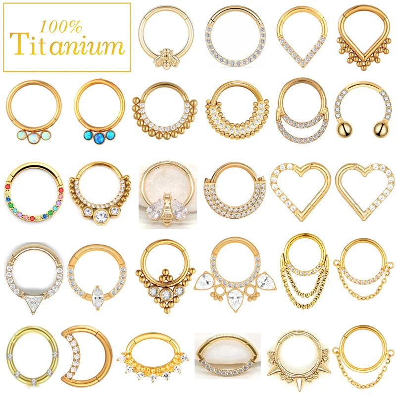 Kolczyki do nosa z tytanu G23, przegubowe kolczyki do przegrody nosowej, clickery, segmenty, kolczyki do ucha, tragusa, chrząstki, helisy, daith, wargi, piercing ciała, złote kolczyki.