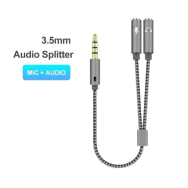 Headset Splitter 3.5mm Audio+Mic Stereo    3.5mm 4 Pole Jack Y Cable for PS4,PC Gaming Headset,Xbox One
