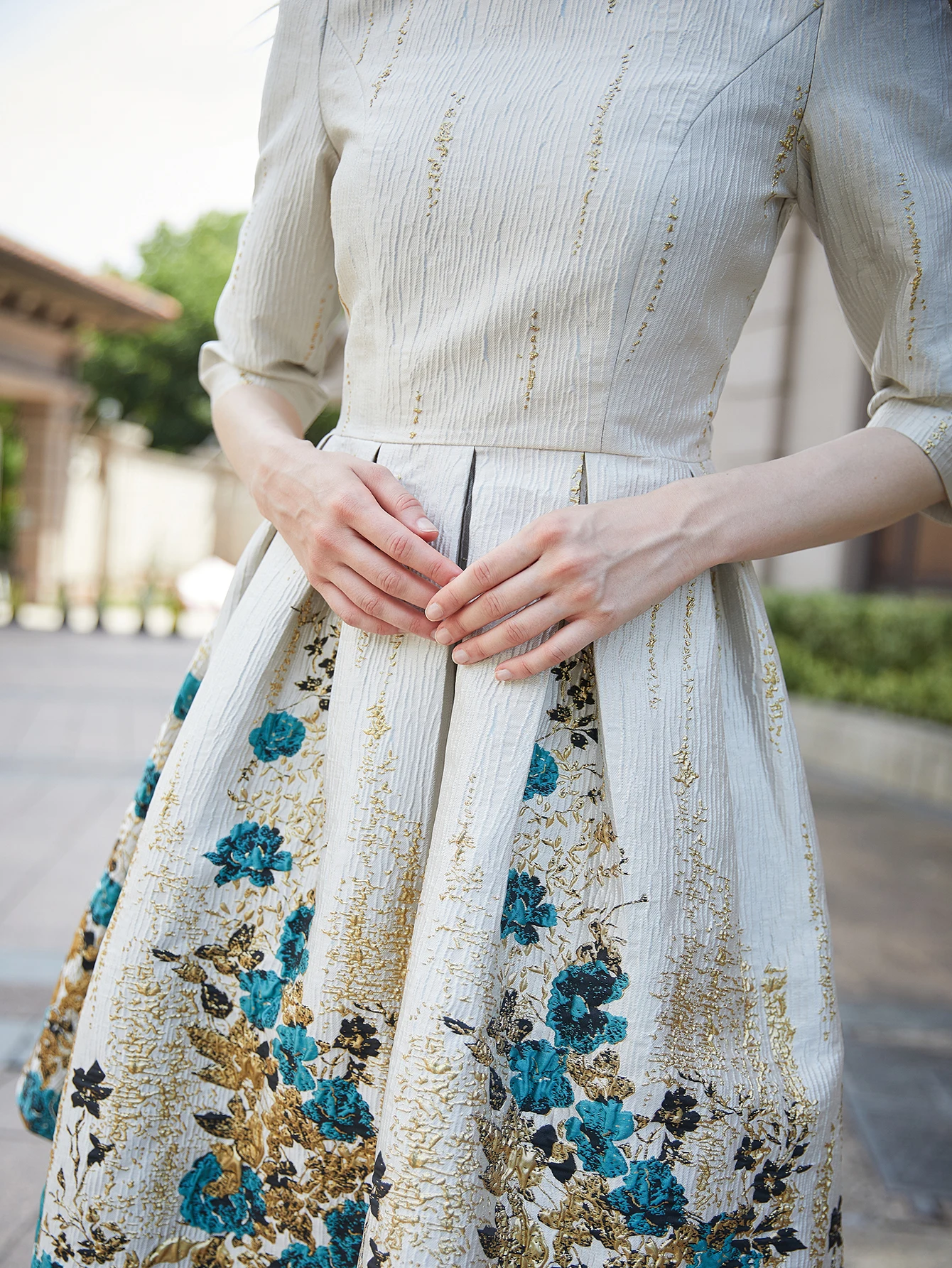 DEVCHATA Luxury Women Jacquard Mid-Calf Dress Spring Autumn New Floral Fashion Evening Party Vestidos