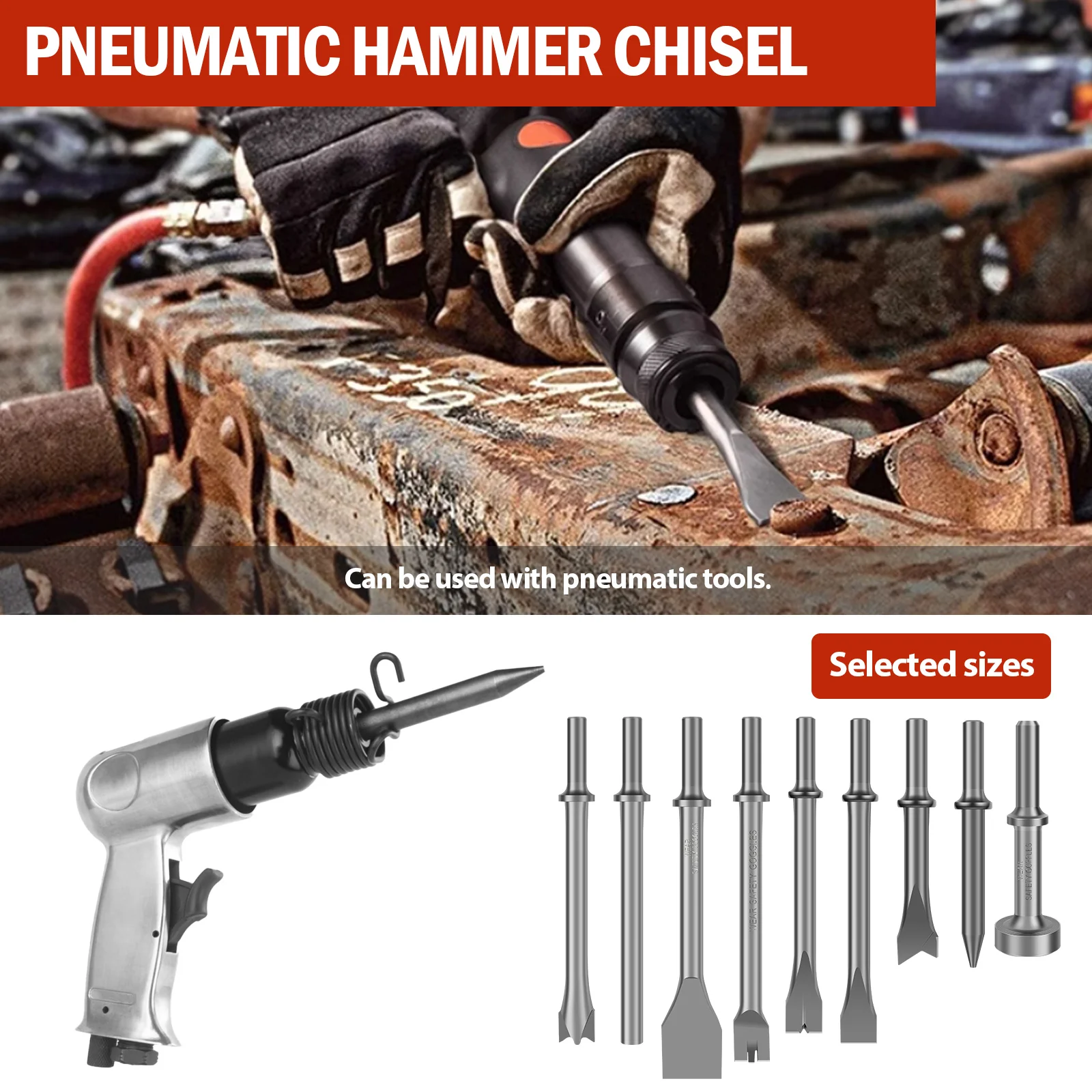 9Pcs Metal Air Hammer Bits Set for Rust Removal Drilling Sturdy Pneumatic Chisel Set Versatile Air Chisel Bits for Tile Masonry