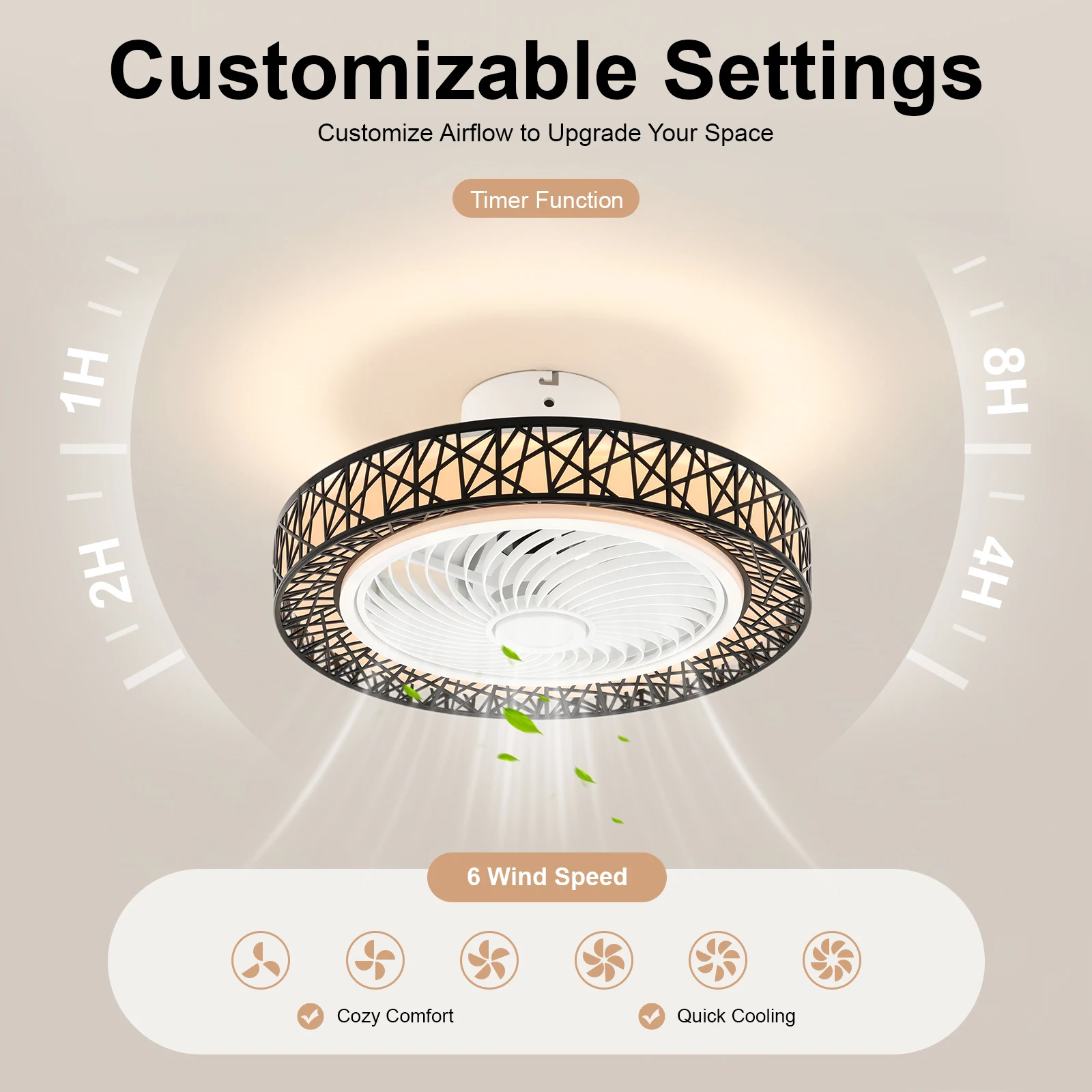

6-Speed Adjustable Ceiling Fan Light with Remote & 3-Color Temperature LED, Rust-Resistant ABS Design,Low Noise 35dB