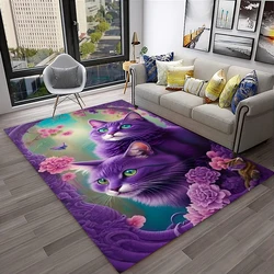 Cute Cat Flower Pastoral Cartoon Carpet Rug for Home Living Room Bedroom Sofa Doormat Decor,Kid Play Area Rug Non-slip Floor Mat