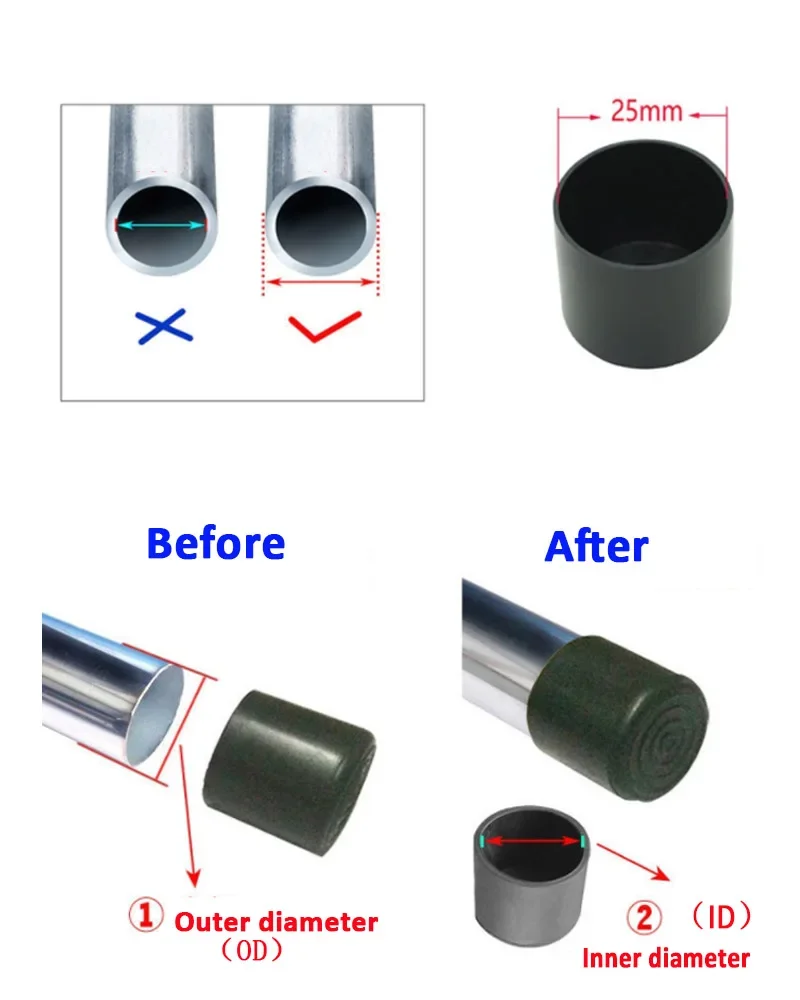 Black Round Chair Leg Caps  Rubber Furniture Feet Pads Non-Slip Tubing End Covers Floor Protectors Pads Table Bottom Cover