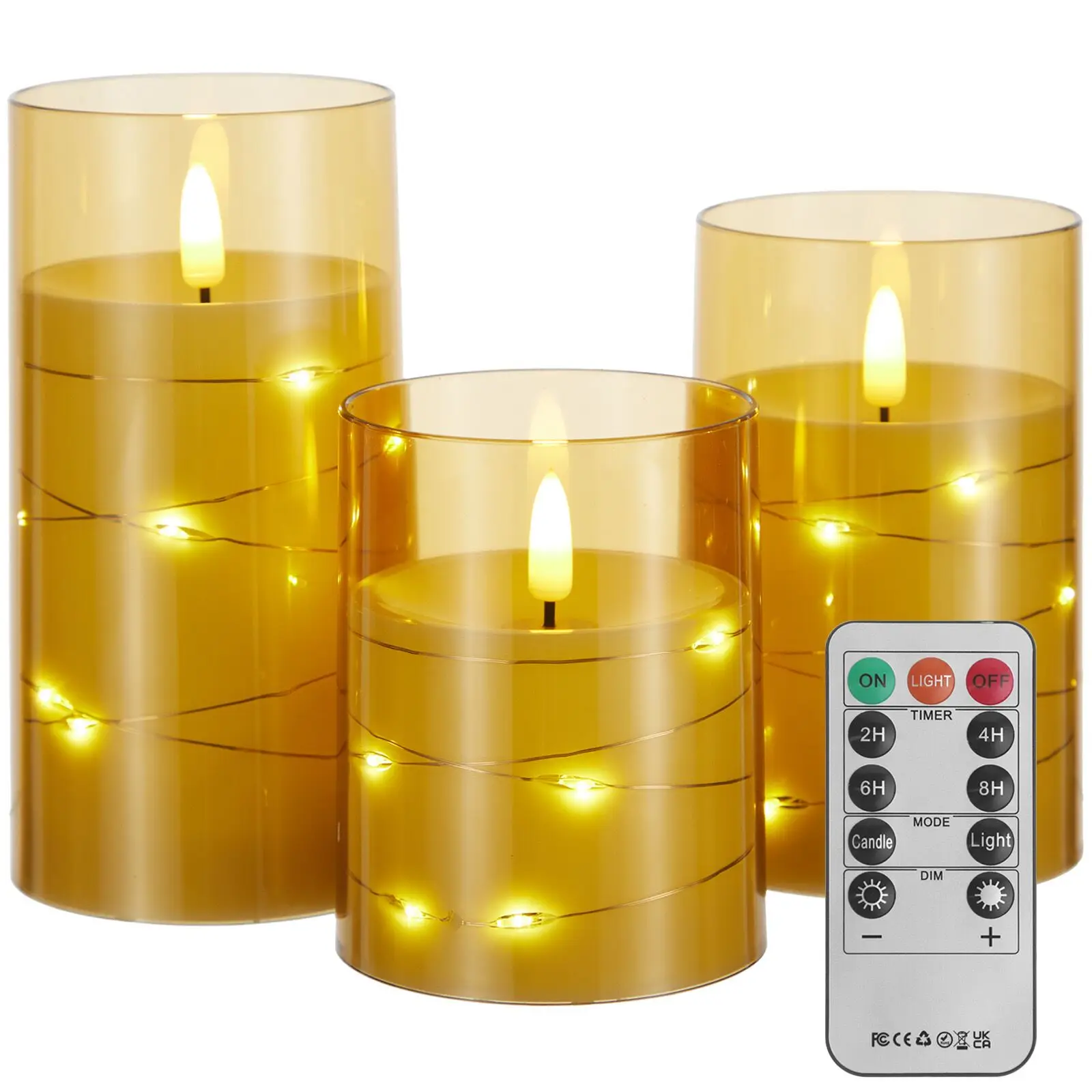 Flameless LED Candles w/Remote 3D Flickering Candle f/Romantic Ambiance Home Decoration Acrylic Shell  with Embedded Star String