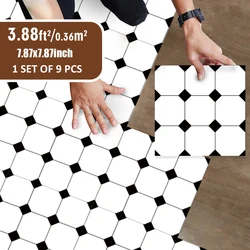 9PCS Scandinavian Style Self-adhesive Waterproof Floor Stickers Home Decoration Black & White Printed Patterns Non-slip Floor Ti