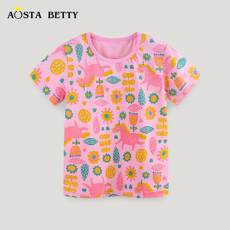 

24Summer New GirlsTT-shirt Fashion Cartoon Printed Children's Cotton Sweatshirt Baby round Neck Short Sleeve TopAosd