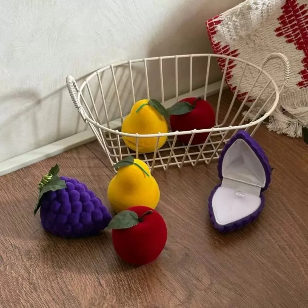 

Storage Anti-collision Cherry Necklace Organizer Pineapple Grape Fruit Ring Box Strawberry Peach Flocked Jewelry Box Couples