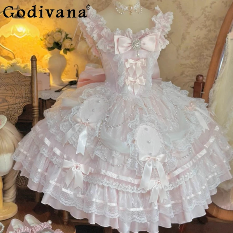 

Banquet Lolita Wedding New Dress Women's High End Birthday Party Lolita Dress Female Pink Sweet Grown Up Princess Dress
