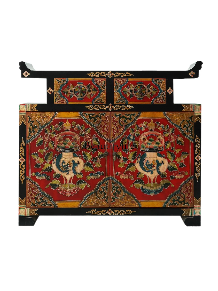 

Tibetan painted furniture solid wood retro porch cabinet foyer decorative locker
