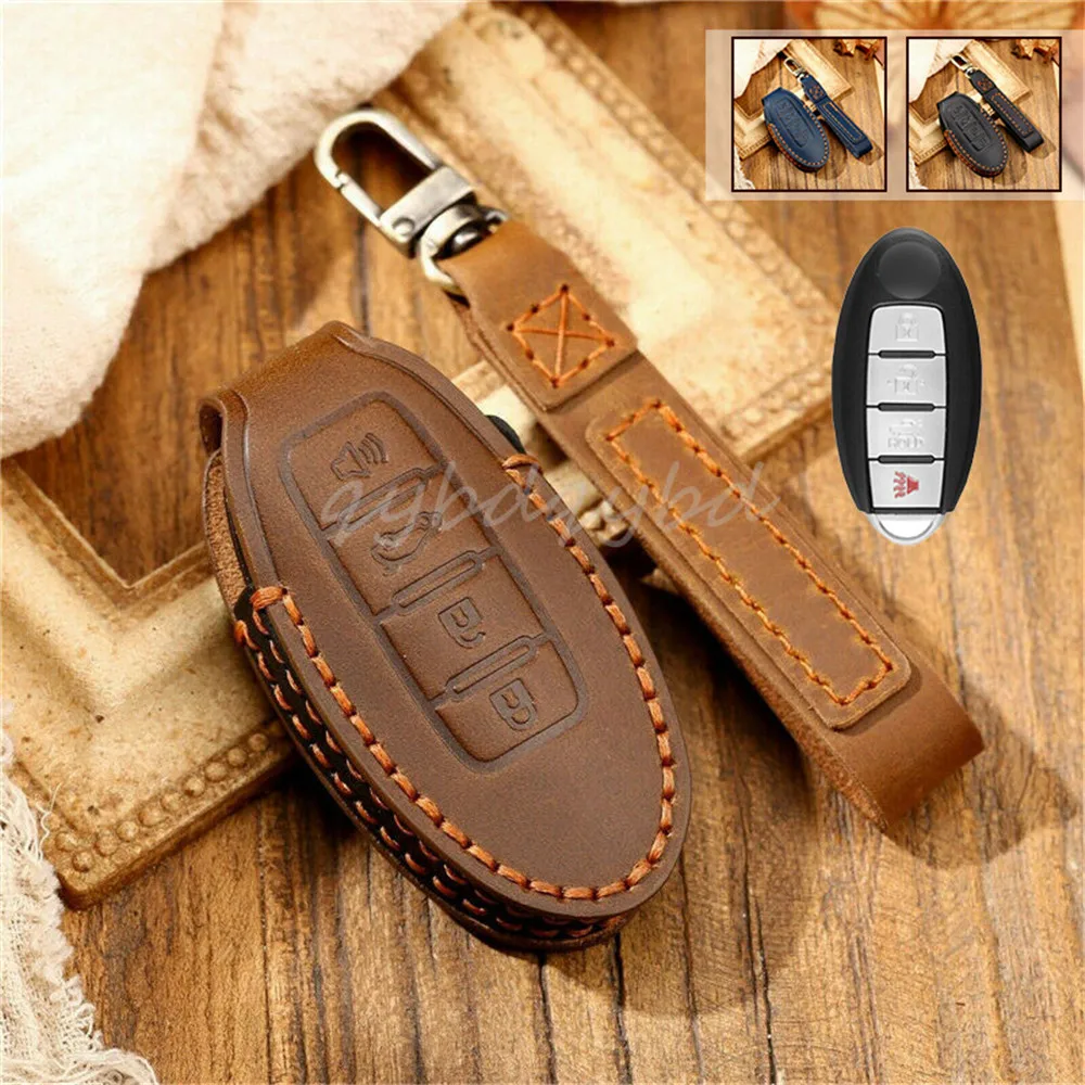 4 Buttons Leather Cae Key Case Cover Shell Skin Bag Holder For Nissan Infiniti Keyless Remote Key Fob Accessories Styling